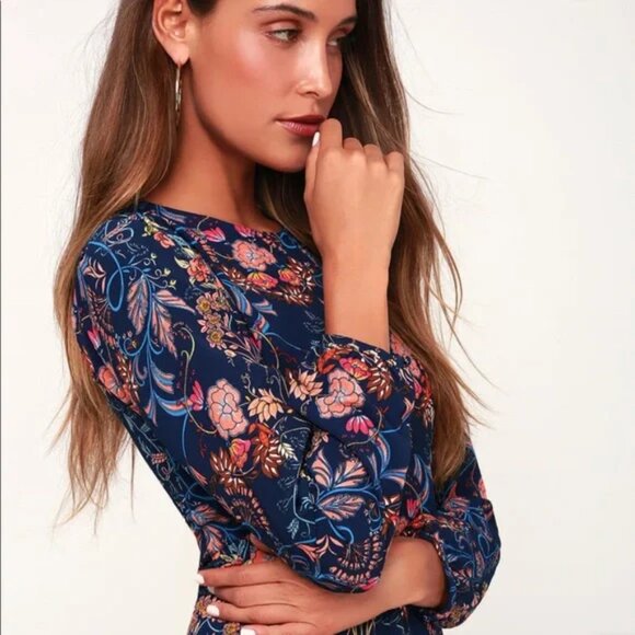 NWT I. Madeline Garden Splendor Navy Blue Floral Midi Whimsical Dress l Small - Picture 4 of 16